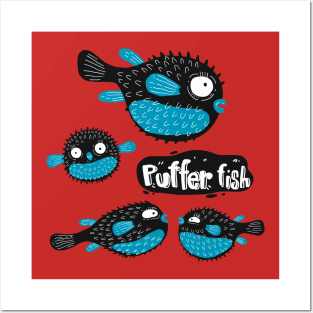 Puffer fish illustration Posters and Art